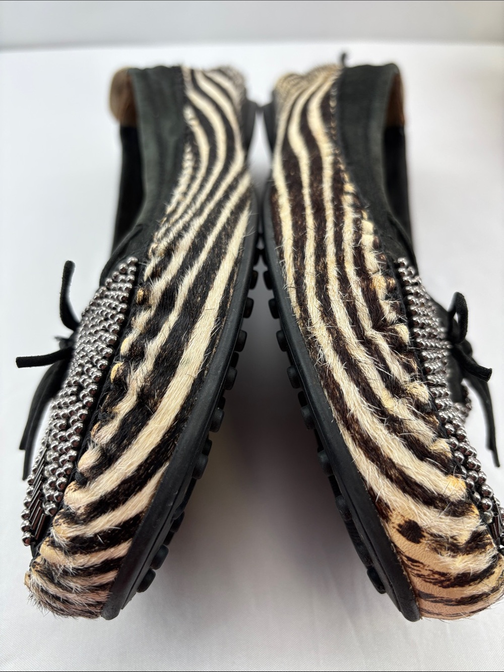 Sam Edelman Womens 8.5 Black & Cream Zebra-Print Studded Ballet Flats #733 - Picture 9 of 15